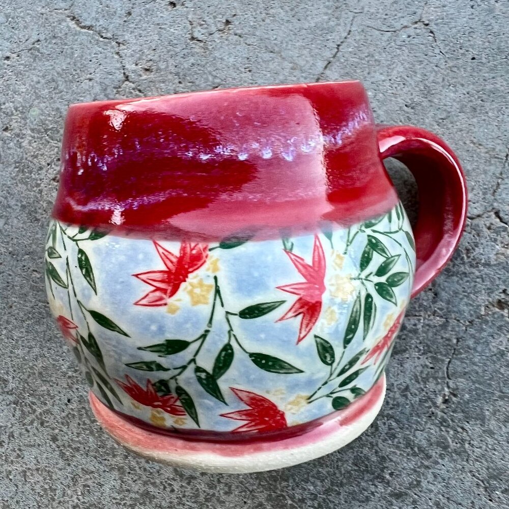 Handmade Red Floral Art Mug